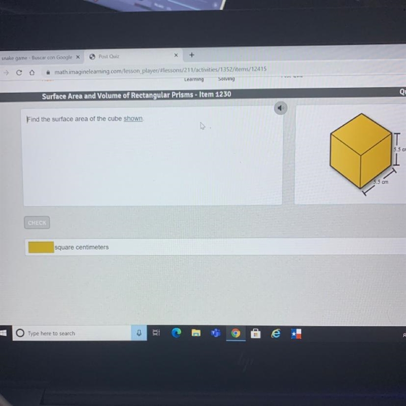 The surface area of the cube shown-example-1