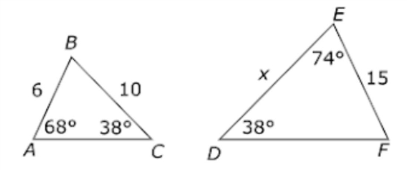 What is the value of x between the two triangles? *no bots or else you will be reported-example-1