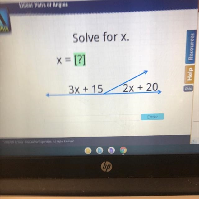 Solve for x = [?] 2x+ 20 3x + 15 2x + 20-example-1