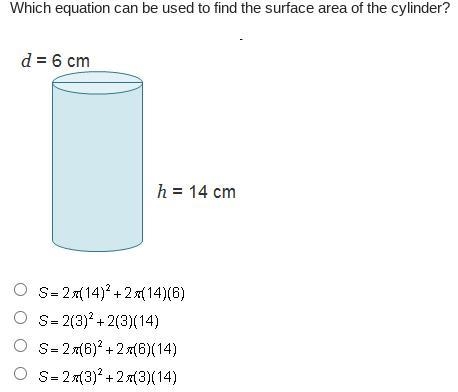 Which equation can be used to find the surface area of the cylinder?-example-1