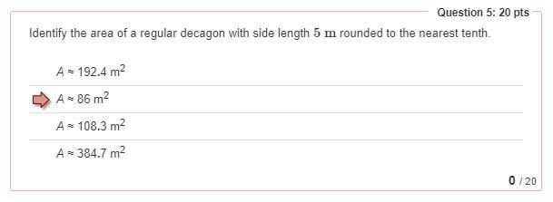 Identify the area of a regular decagon with side length 5 m rounded to the nearest-example-1