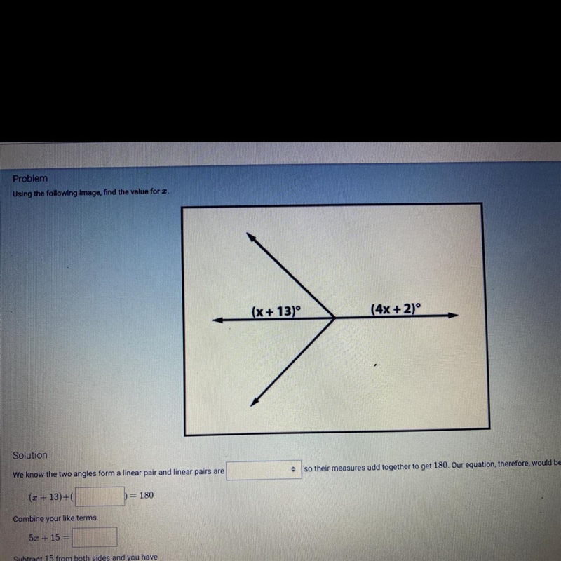 Problem Using the following image, find the value for I. (x + 13) (4x + 2)°-example-1