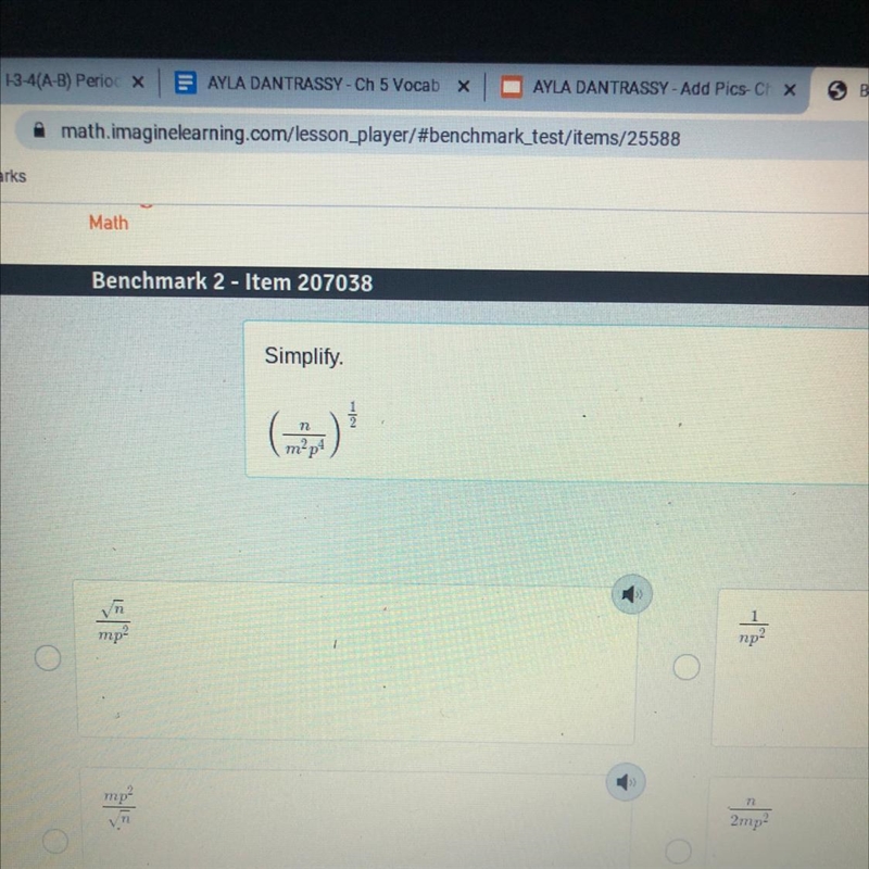 Simplify . (n/(m ^ 2 * p ^ 4)) ^ (1/2)-example-1