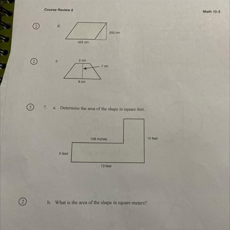 find the area of the following shapes. Show the formula used and all work. Round to-example-1