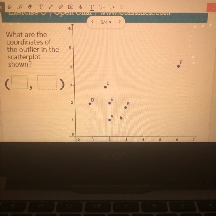 What are the coordinates of the outlier in the scatterplot shown?-example-1