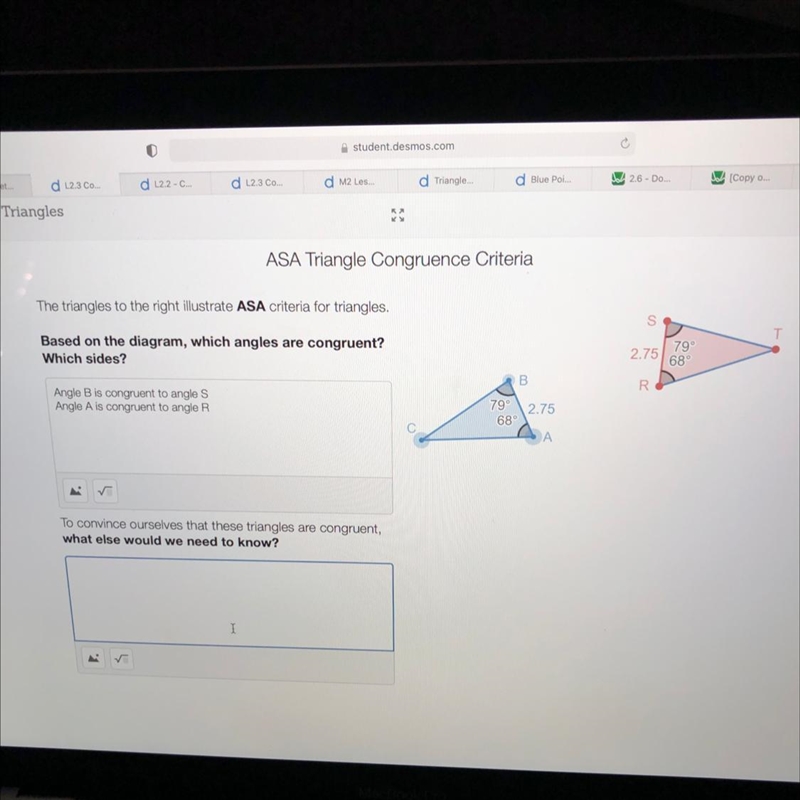 To convince ourselves that these triangles are congruent, what else do we need to-example-1