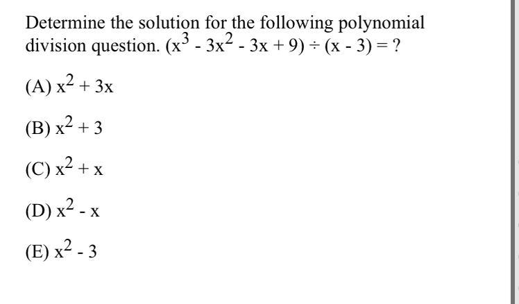 (X^3 - 3x^2 - 3x +9)/ (x-3)=?-example-1