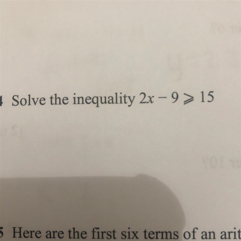 HELP PLS!!! Solve the inequality 2x - 9 > 15-example-1