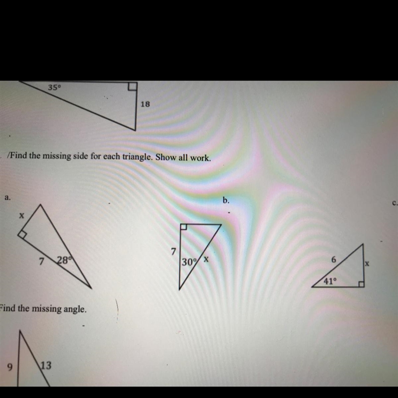 1. Find the missing side for each triangle. Show all work.-example-1