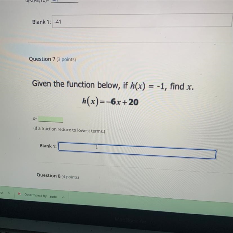 Given the function below, if h(x) =-1 find x-example-1