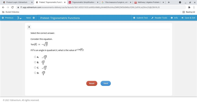 If is an angle in quadrant II, what is the value of ?-example-1