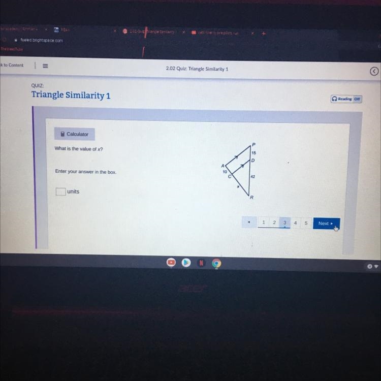 What is the value of x? Enter your answer in the box. units-example-1