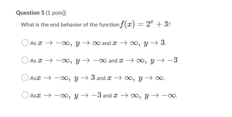 HELPPPPPPPPPPPPPPP Question 3 (1 point) What is the domain of the function f(x)=2x-example-2