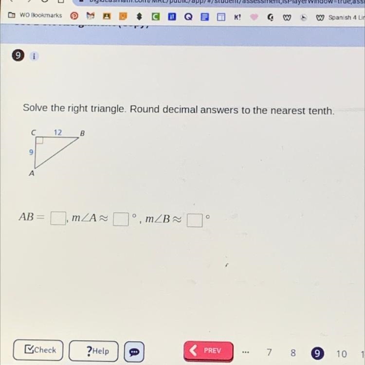 Solve the right triangle. round decimal answers to the nearest tenth.-example-1