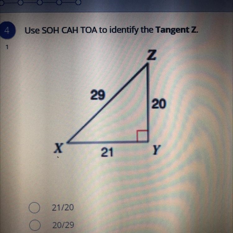 Use SOH CAH TOA to identify the Tangent Z.-example-1