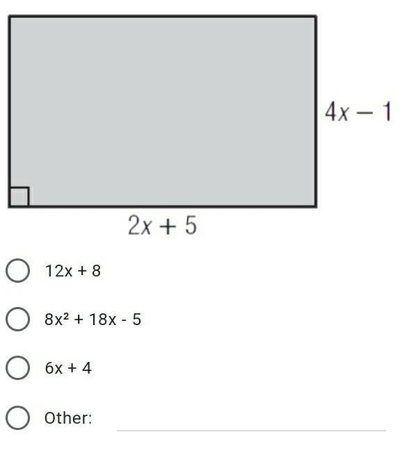 Find an expression for the area of the rectangle. Write your answer in standard form-example-1