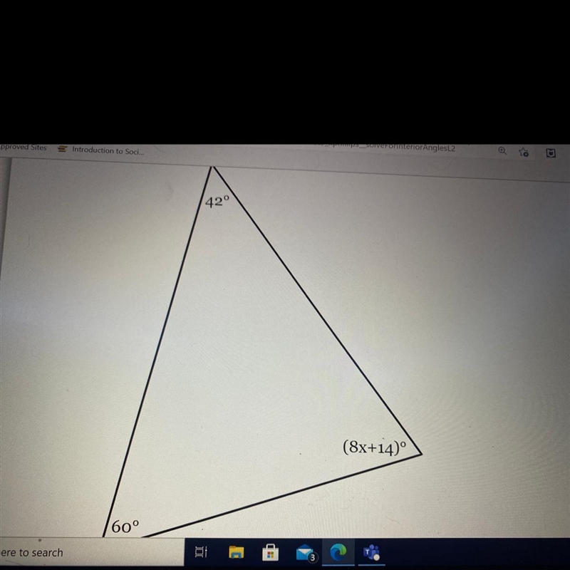 The measures of the angles of a triangle are shown in the figure below. Solve for-example-1