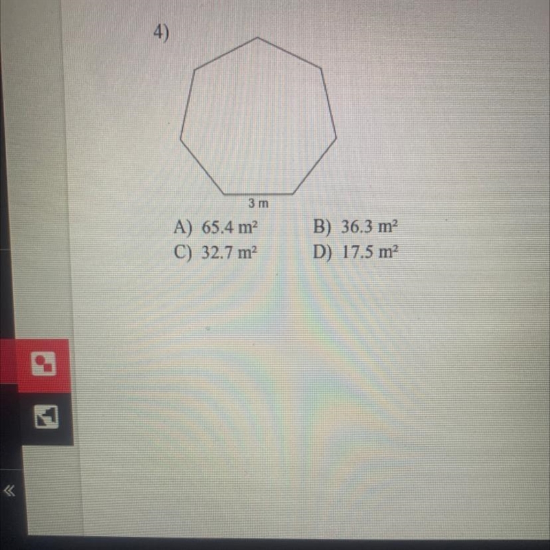 Find the area of a heptagon with side length of 3m-example-1