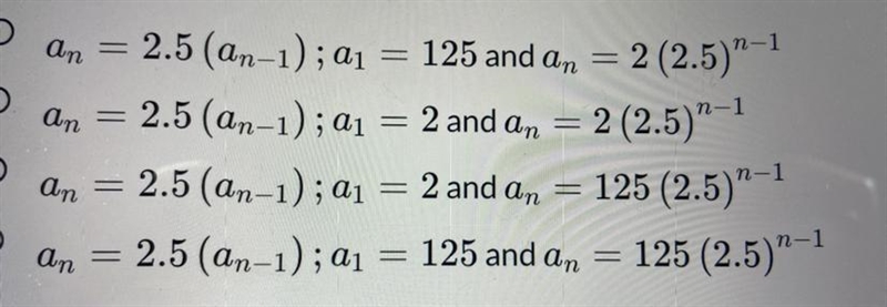 What is the recursive and explicit formula of the geometric sequence? 2,5, 12.5, 31.25, 78, 125, ...-example-1