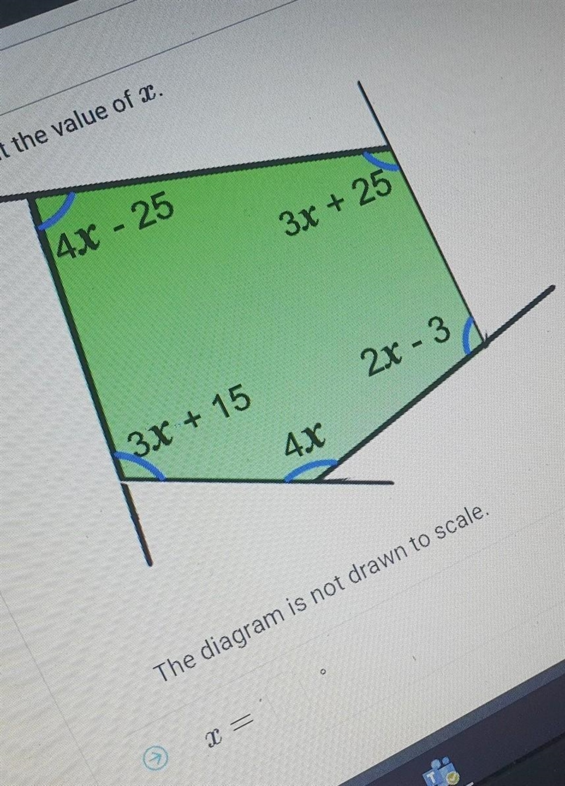 Work out the value of x. 4x - 25 3x + 25 3x + 15 2x - 3 4X The diagram is not drawn-example-1