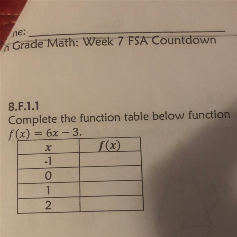 Complete the function table below function f(x) = 6x -3-example-1