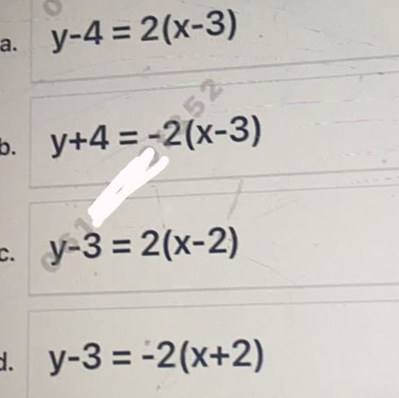 Below equations has a graph that passe ugh the points (3,-4) and (-1,4)? Which of-example-1