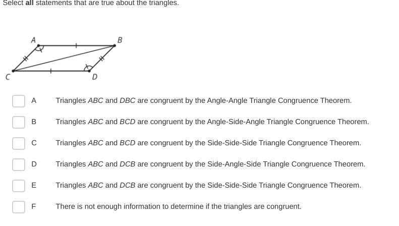 Select all statements that are true about the triangles.-example-1