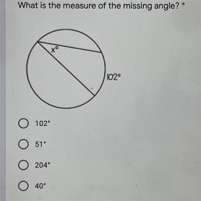 What is the measure of the missing angle? (Look at pic)-example-1