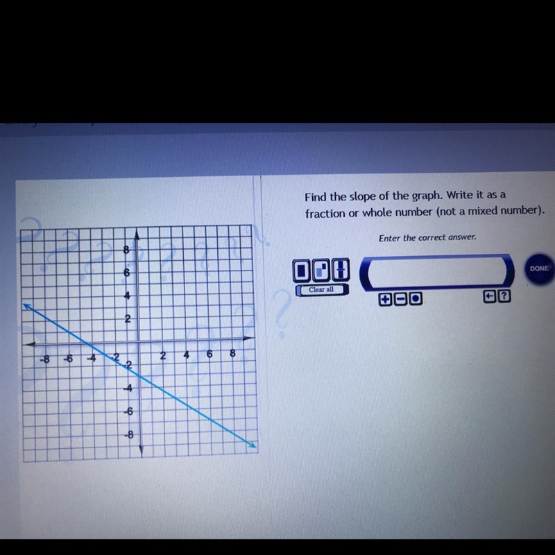 Find the slope of the graph. Write it as a fraction or whole number (not a mixed number-example-1