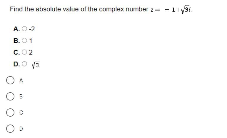 Absolute value of z=-1+sqrt(3i)?-example-1