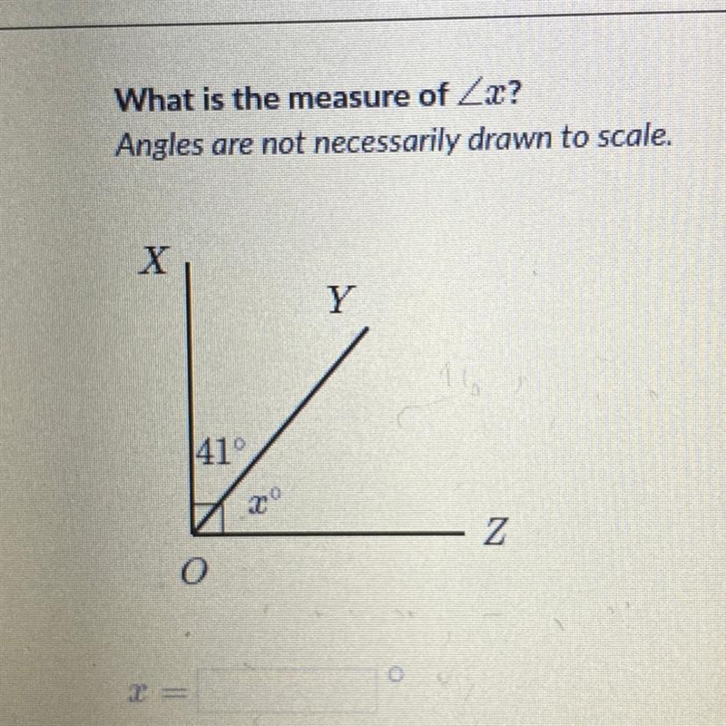 What is the measure of Zx? Angles are not necessarily drawn to scale. х 41° - Z o-example-1