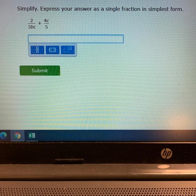 Simplify. Express your answer as a single fraction in simplest form. 2 46 + 3bc 5 DO-example-1