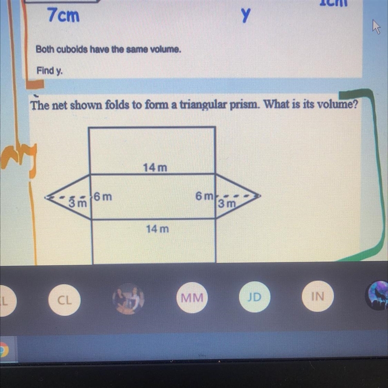 The net shown forms for a triangular prism what is the volume?-example-1