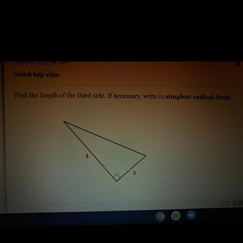 Find the length of the third side. If necessary, write in simplest radical form.-example-1