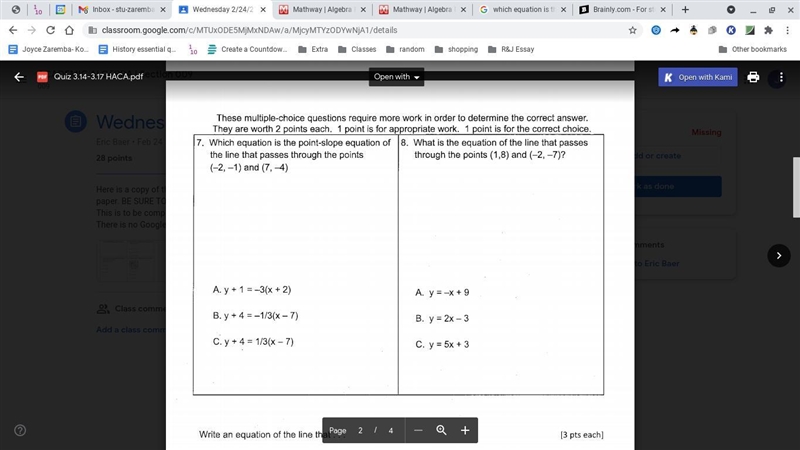 which equation is the point-slope equation of the line that passes through the points-example-1