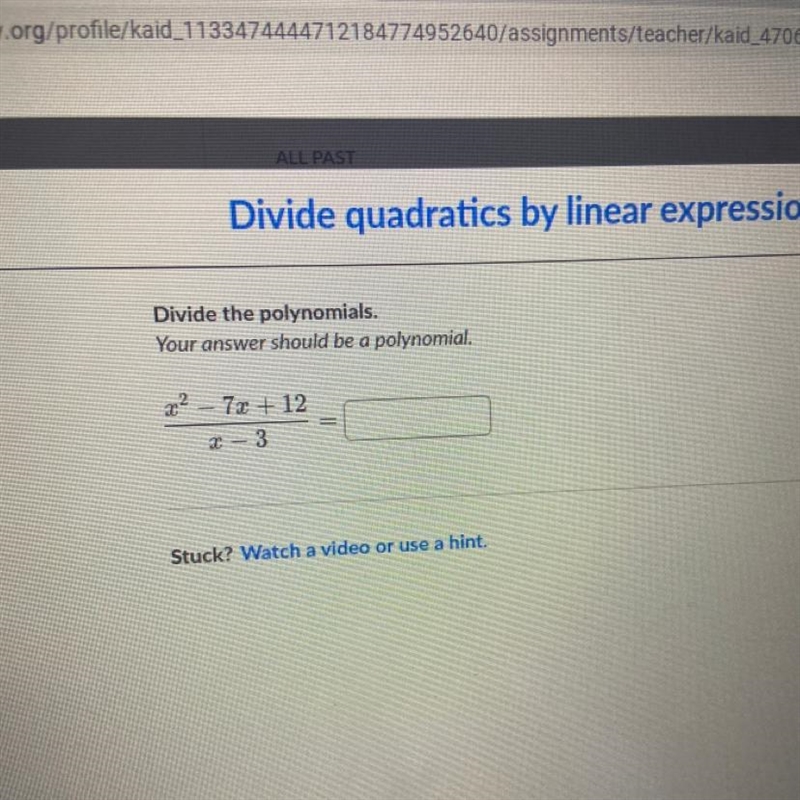 Divide the polynomials. Your answer should be a polynomial. 22 - 71 +12 I-3-example-1