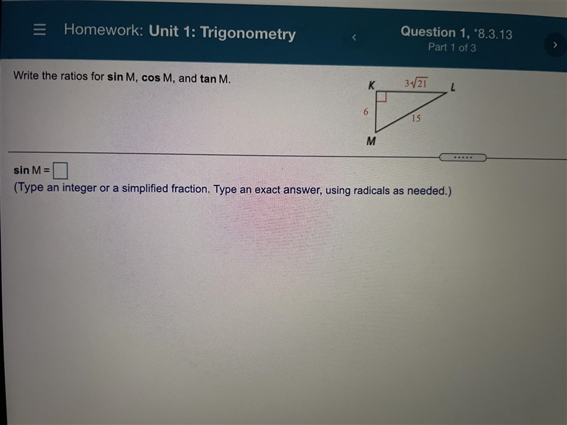 Write the ratios for sinm cosm and tanm-example-1