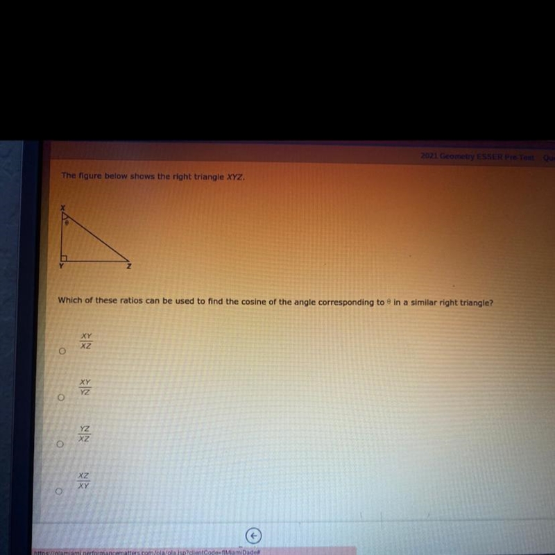 The figure below ahows the right teiangle XYz. WICH of this ratios can be used to-example-1