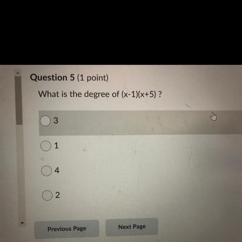 What is the degree of (x-1)(x+5) ?-example-1