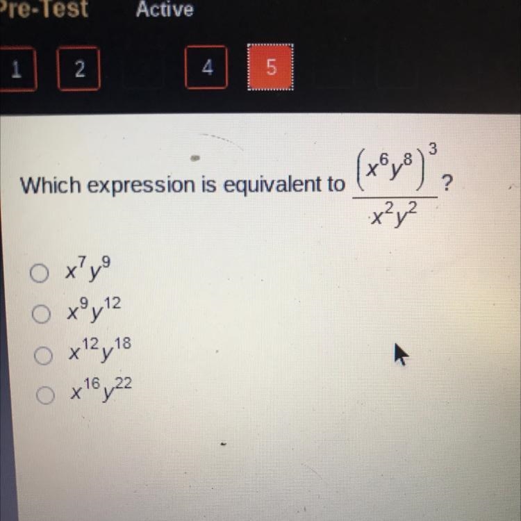 Which expression is equivalent to (x^6 y^8)^3/x^2 y^2-example-1