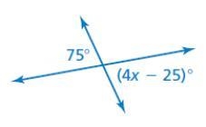 Tell whether the angles are adjacent or vertical. Then find the value of x.-example-1