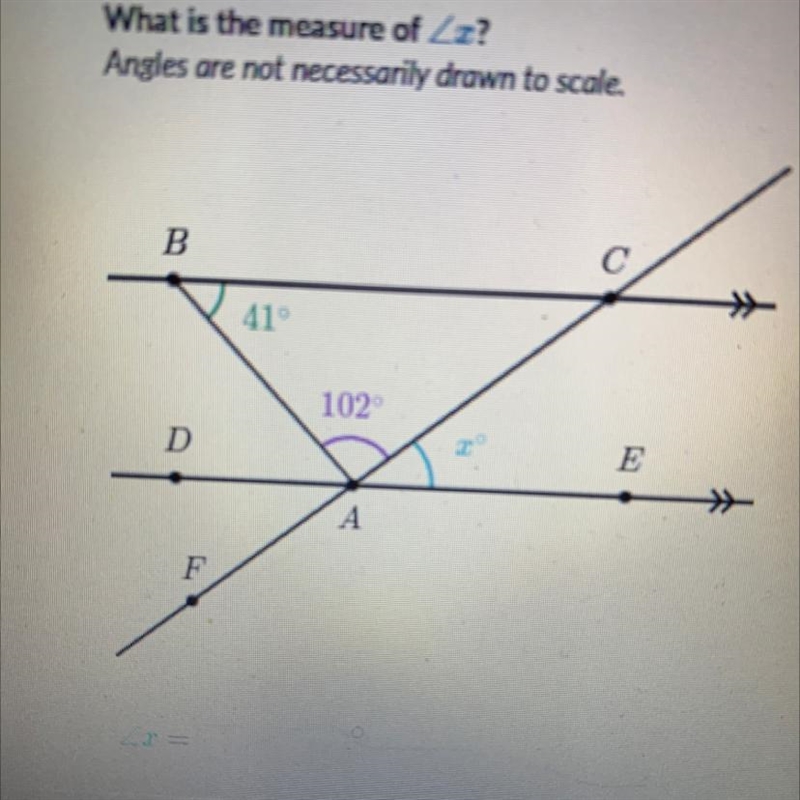 In the following diagram, BC is parallel to DE. What is the measure of X? Angles are-example-1