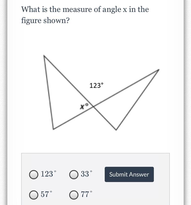 What is the measure of angle x in the figure shown?-example-1