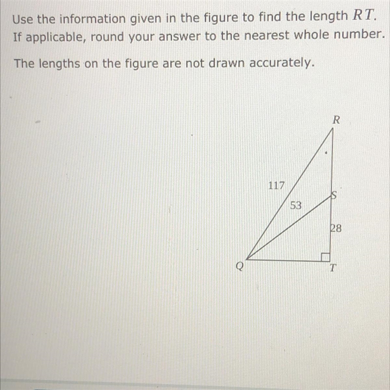 Use the information given in the figure to find the length RT. If applicable, round-example-1