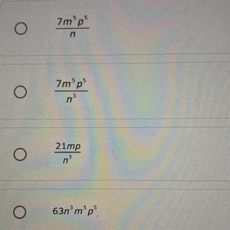 -3 Which expression is equivalent to 21n^-3m^5/3p^-5?-example-1