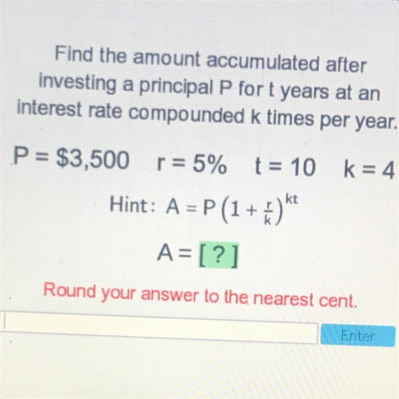 Find the amount accumulated after investing a principal P for t years at an interest-example-1