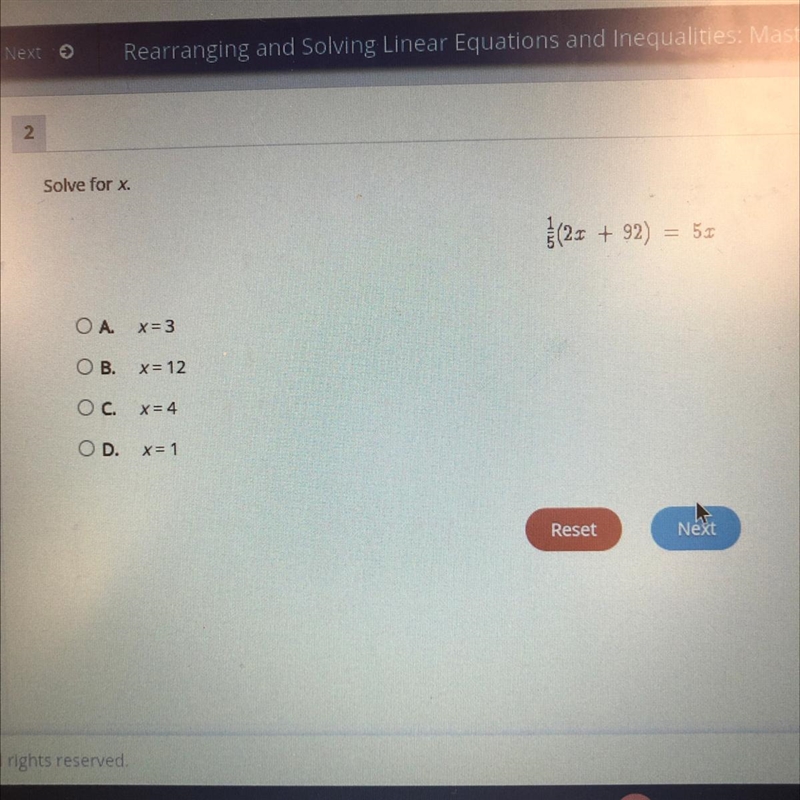 1/5(2x+92)=5x find x-example-1