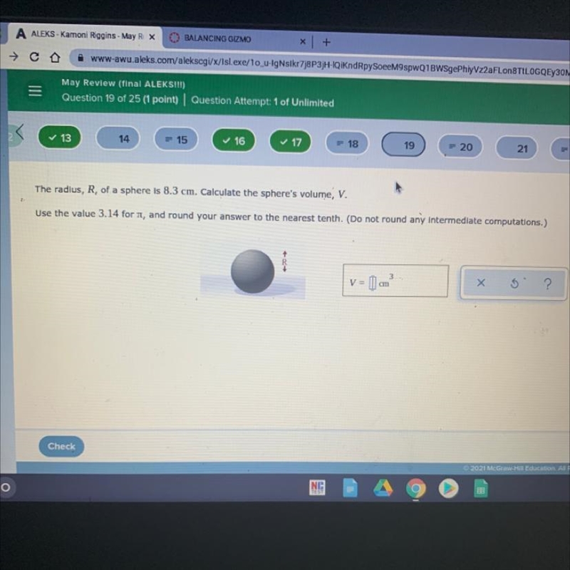 Calculate the sphere volume vv-example-1