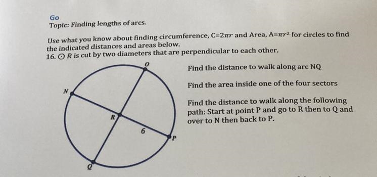 Find the distance to walk along arc NQ pls help-example-1