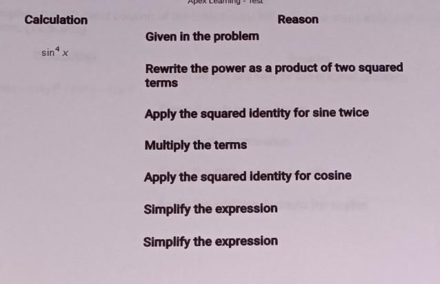 Rewrite sin^4x that involves only the first power of cos​-example-1